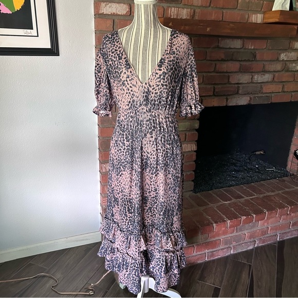 Anthropologie Hutch Adelia Leopard Print Ribbed Knit Ruffle Midi Dress Sz M - Picture 3 of 10